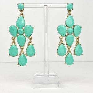 Faceted Mint Green and Gold Chandelier Statement Earrings